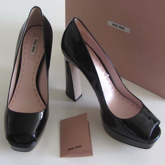 MIU MIU platform peep-toe pumps flared heels 40 10 - Picture 3 of 8